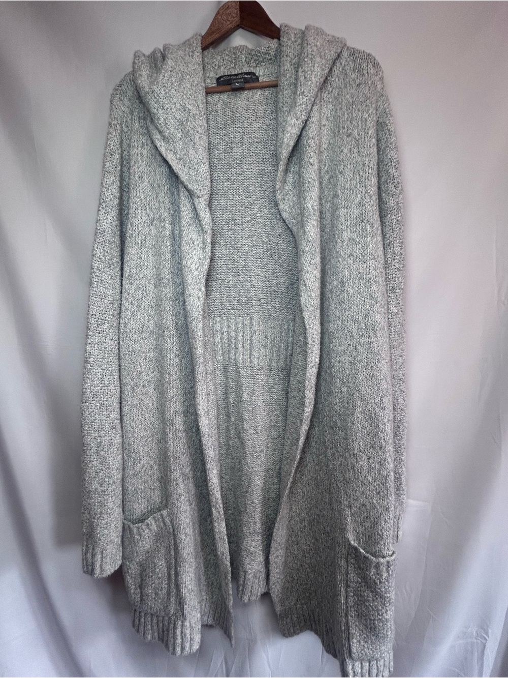 Eddie Bauer Light Gray Hooded Open-Front Women's Cardigan